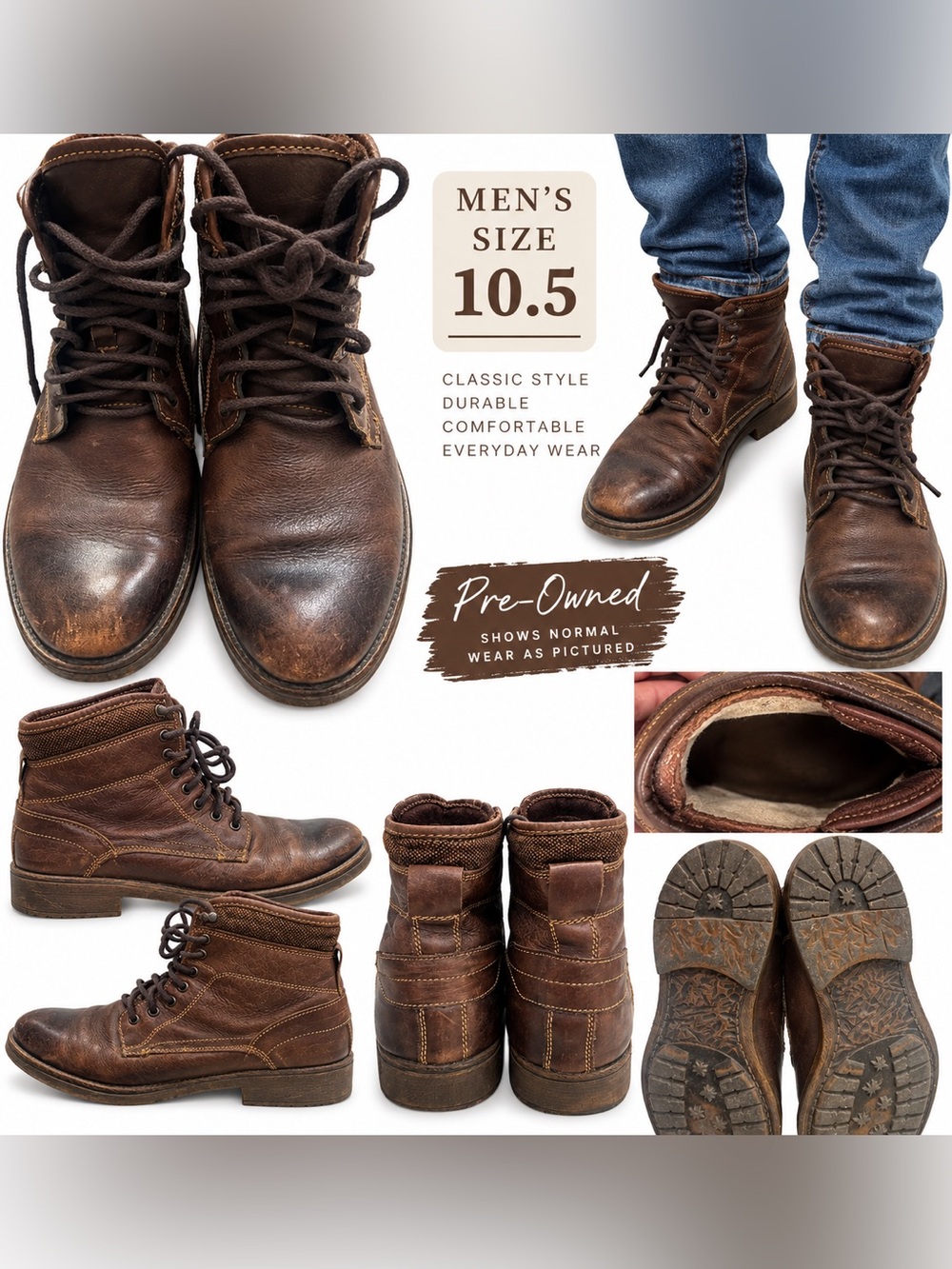 Men's Brown Leather Lace-Up Boots
